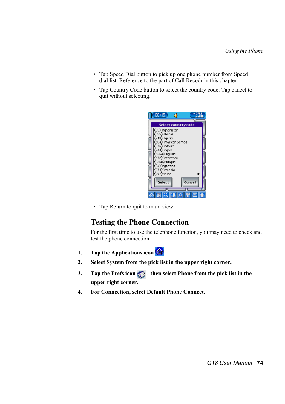Testing the phone connection | Palm XPLORE G18 User Manual | Page 85 / 276