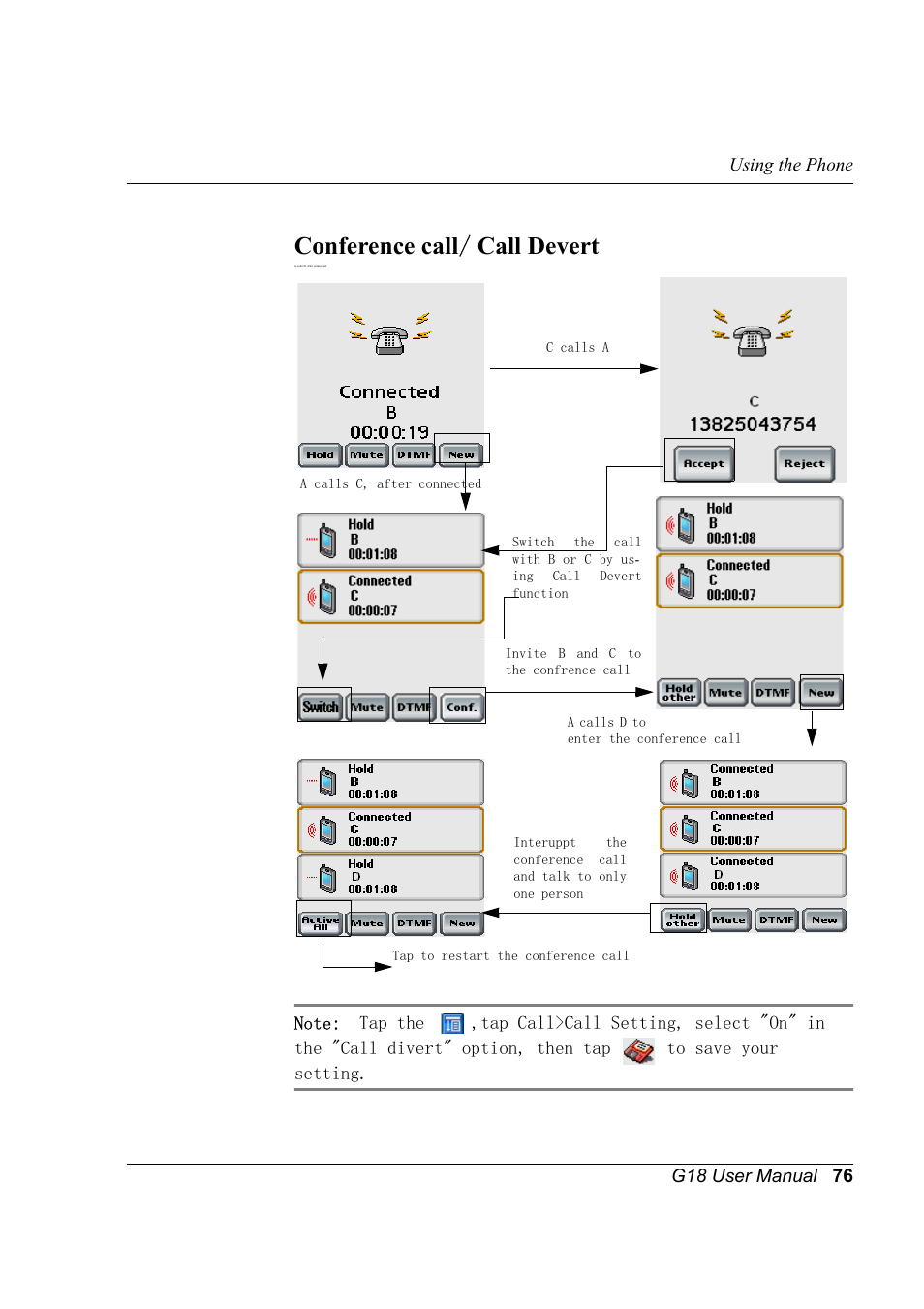 Conference call / call devert | Palm XPLORE G18 User Manual | Page 87 / 276