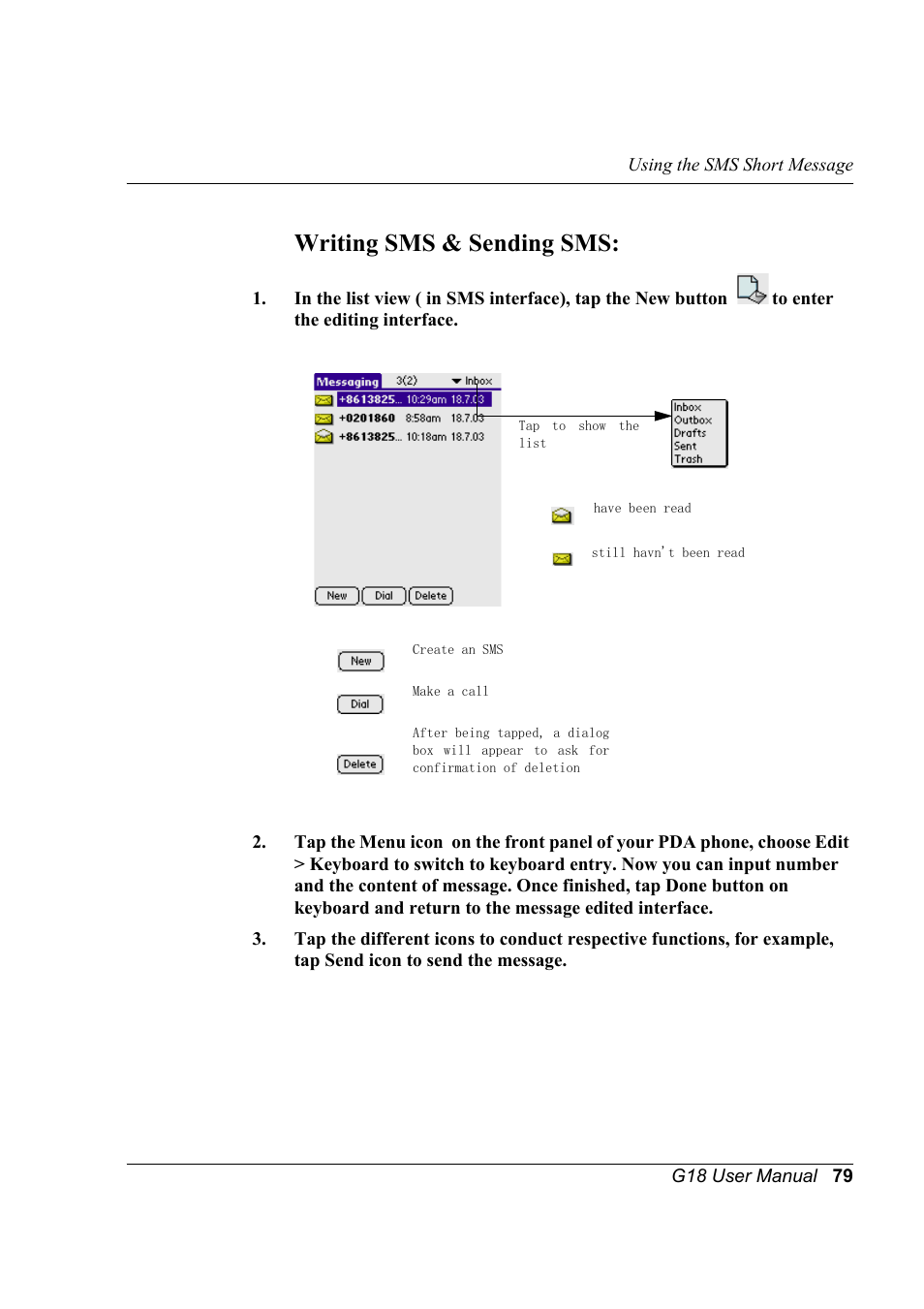 Writing sms & sending sms | Palm XPLORE G18 User Manual | Page 90 / 276