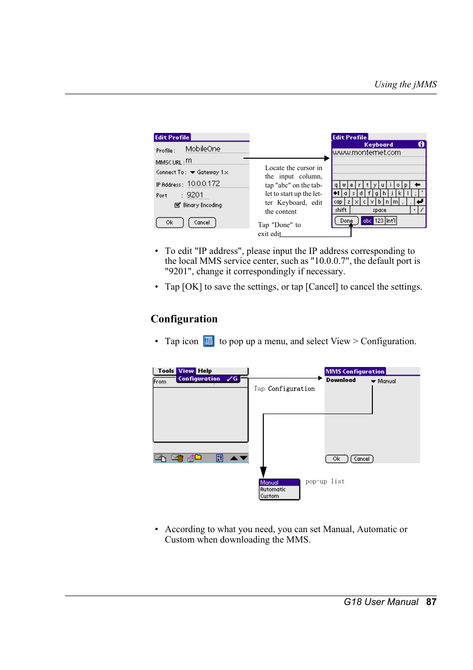 Configuration | Palm XPLORE G18 User Manual | Page 98 / 276