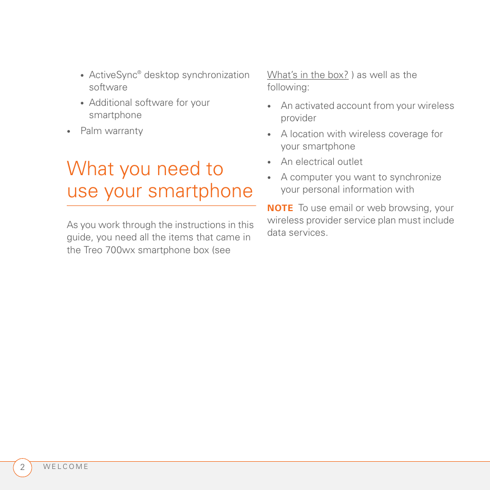 What you need to use your smartphone | Palm 700wx User Manual | Page 10 / 288