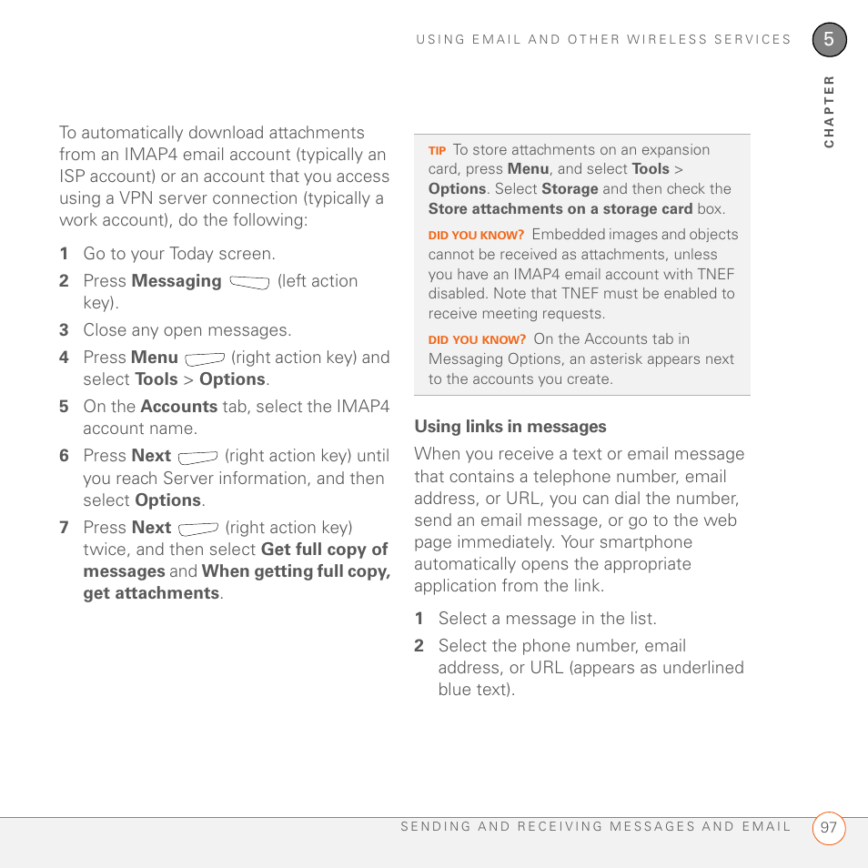 Using links in messages | Palm 700wx User Manual | Page 105 / 288