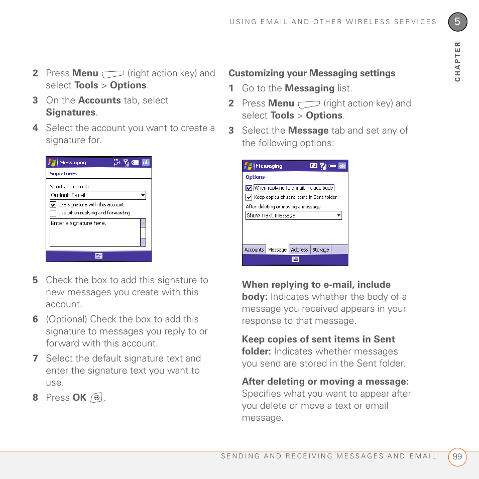 Customizing your messaging settings | Palm 700wx User Manual | Page 107 / 288