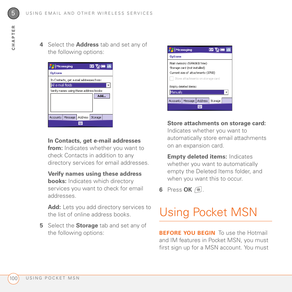 Using pocket msn | Palm 700wx User Manual | Page 108 / 288