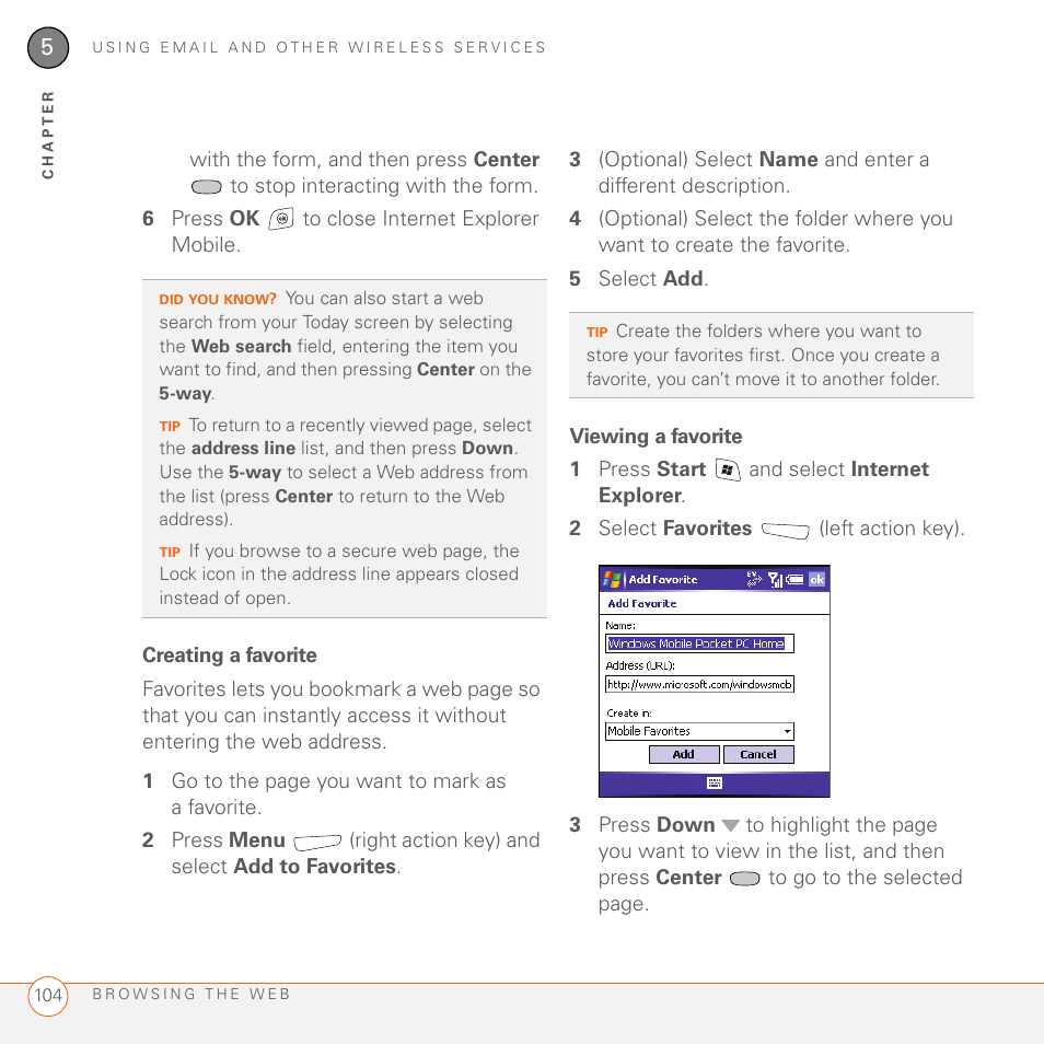 Creating a favorite, Viewing a favorite | Palm 700wx User Manual | Page 112 / 288