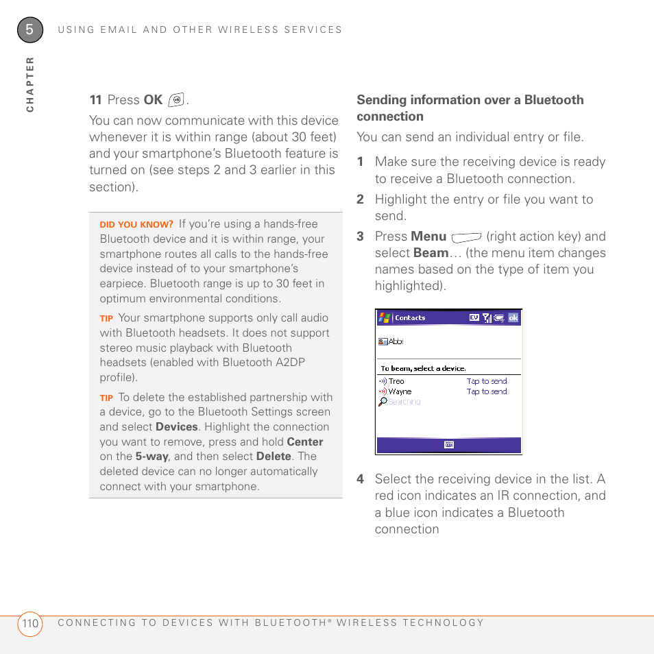 Sending information over a bluetooth connection | Palm 700wx User Manual | Page 118 / 288