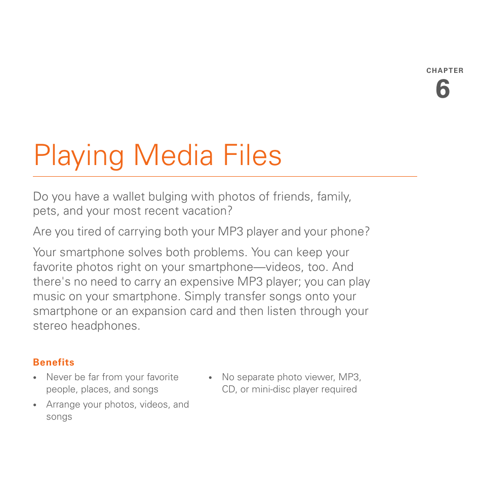 Playing media files, Chapter 6: playing media files | Palm 700wx User Manual | Page 125 / 288