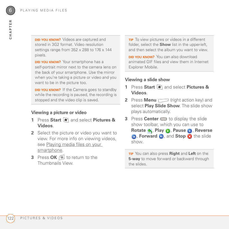 Viewing a picture or video, Viewing a slide show | Palm 700wx User Manual | Page 130 / 288