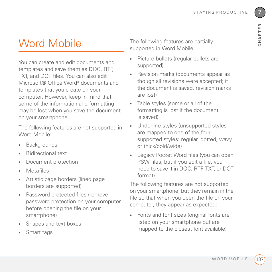 Word mobile | Palm 700wx User Manual | Page 145 / 288