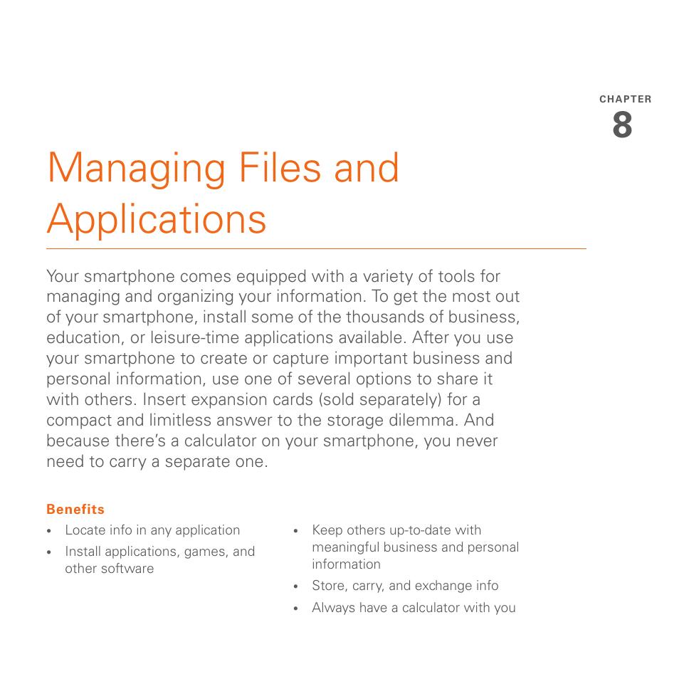 Managing files and applications, Chapter 8: managing files and applications | Palm 700wx User Manual | Page 163 / 288