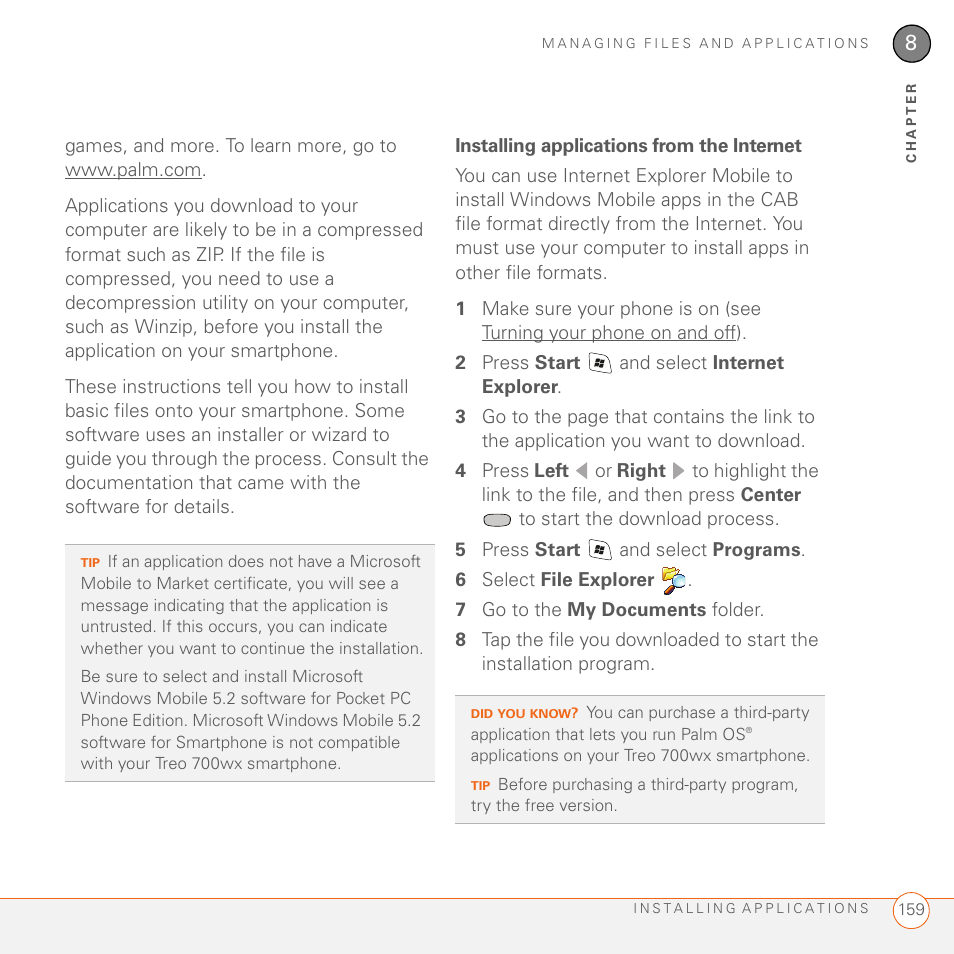 Installing applications from the internet | Palm 700wx User Manual | Page 167 / 288