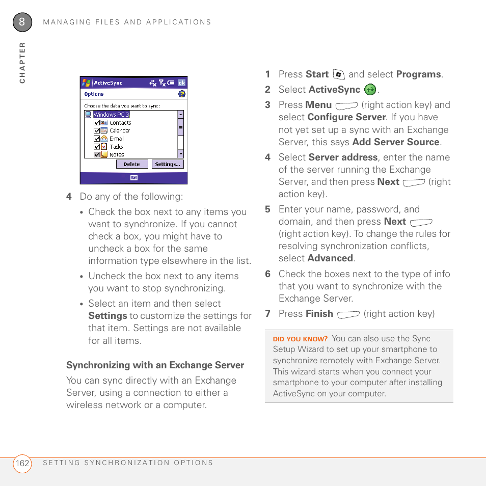 Synchronizing with an exchange server | Palm 700wx User Manual | Page 170 / 288