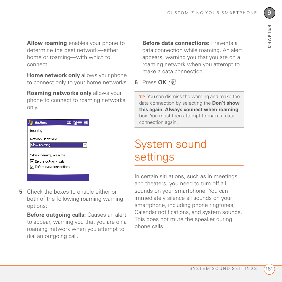System sound settings | Palm 700wx User Manual | Page 189 / 288
