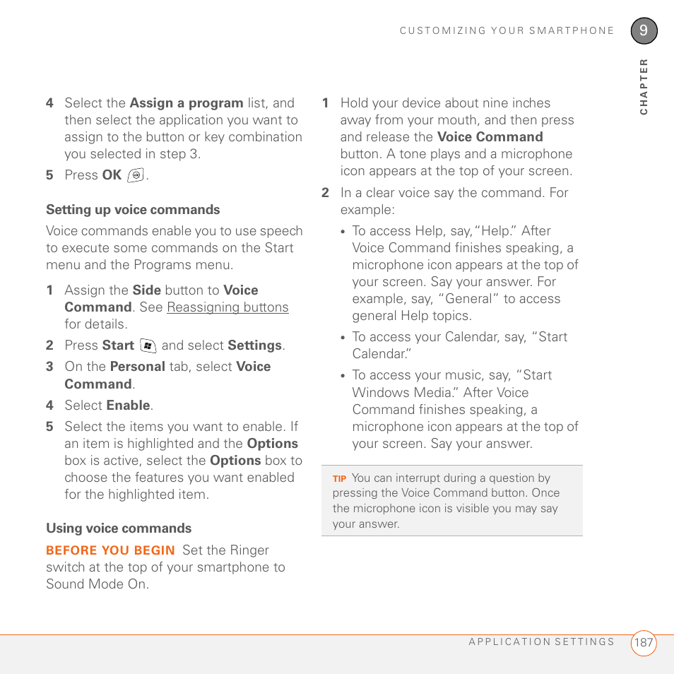 Setting up voice commands, Using voice commands | Palm 700wx User Manual | Page 195 / 288