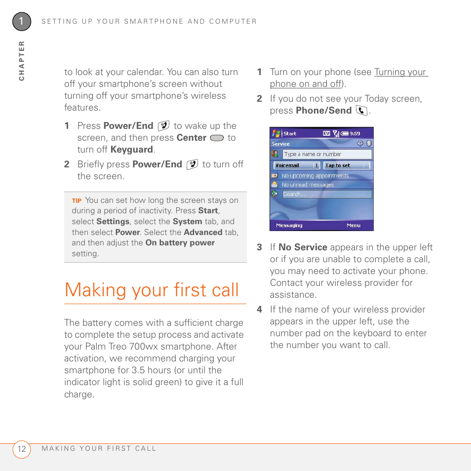 Making your first call | Palm 700wx User Manual | Page 20 / 288