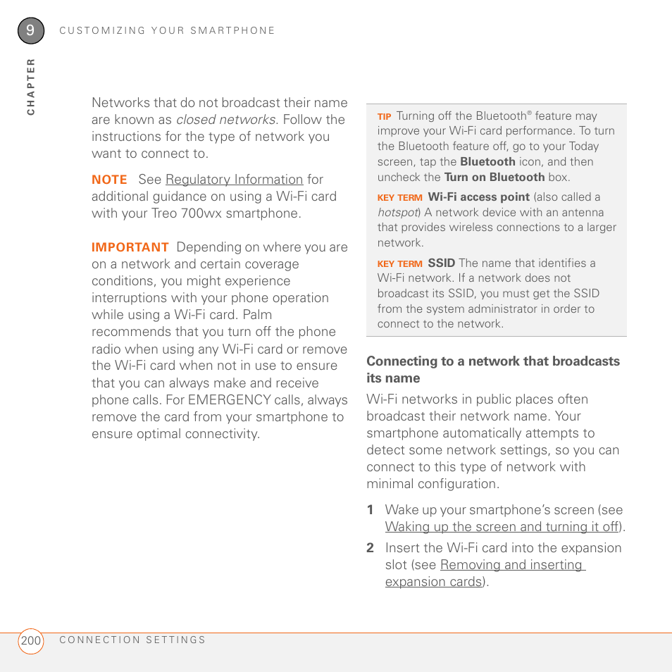 Connecting to a network that broadcasts its name | Palm 700wx User Manual | Page 208 / 288