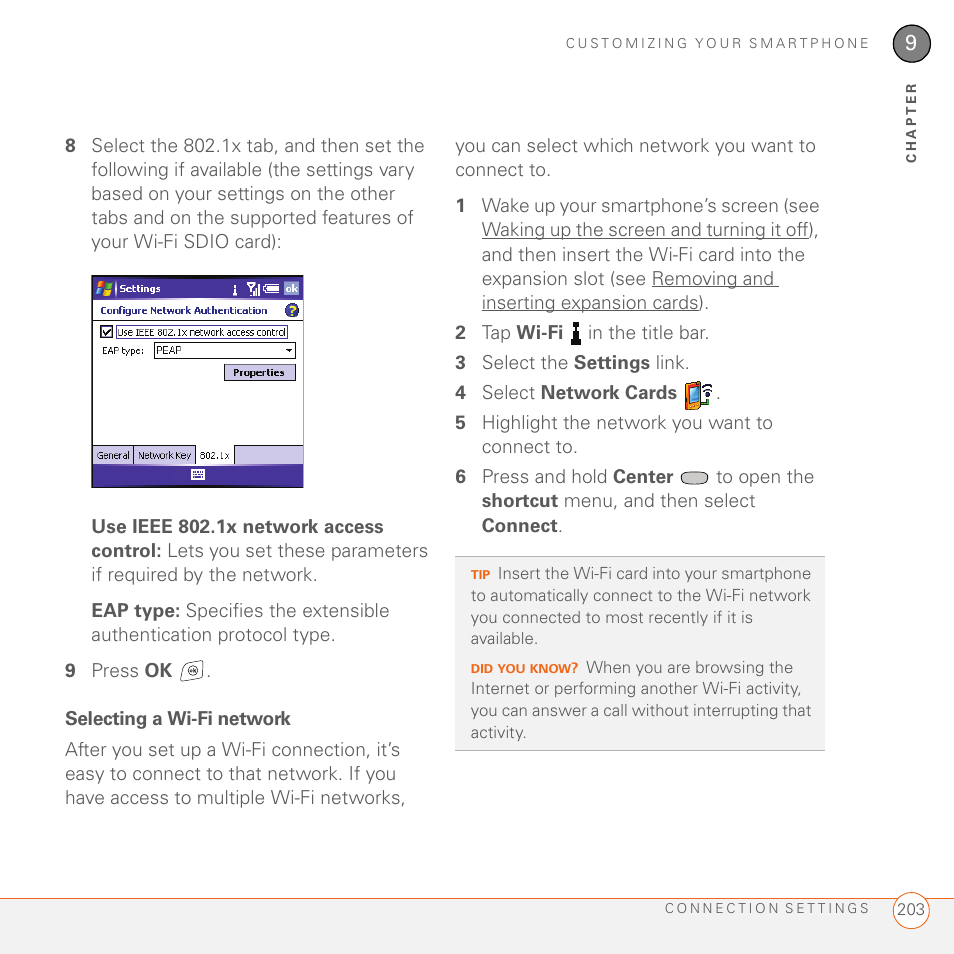 Selecting a wi-fi network | Palm 700wx User Manual | Page 211 / 288