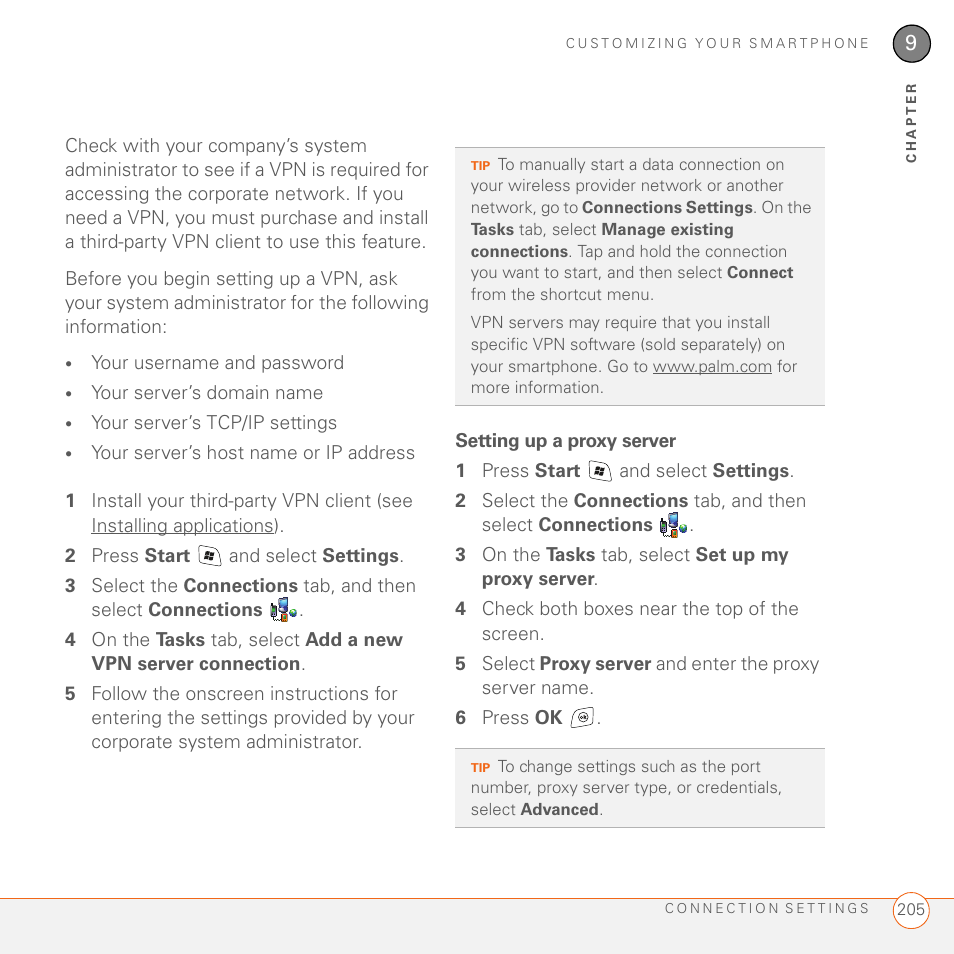 Setting up a proxy server | Palm 700wx User Manual | Page 213 / 288
