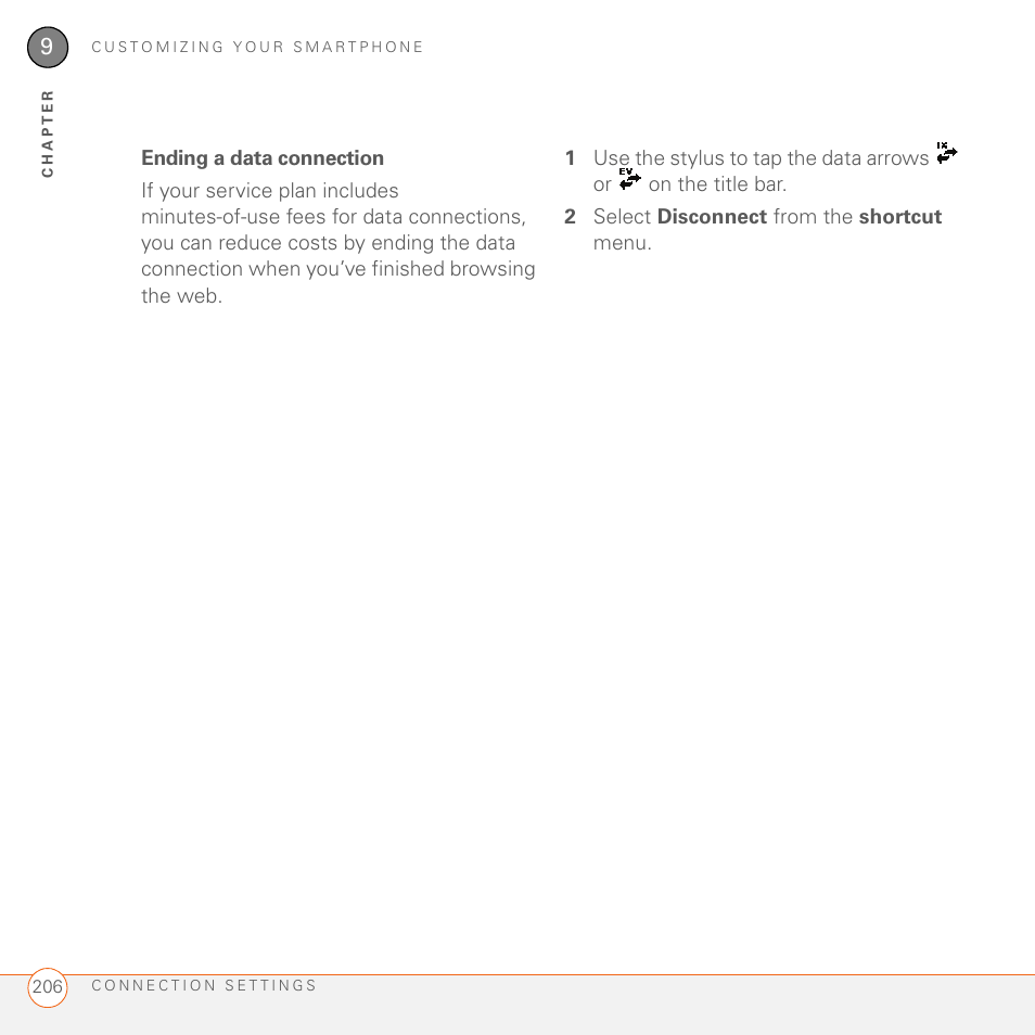 Ending a data connection | Palm 700wx User Manual | Page 214 / 288