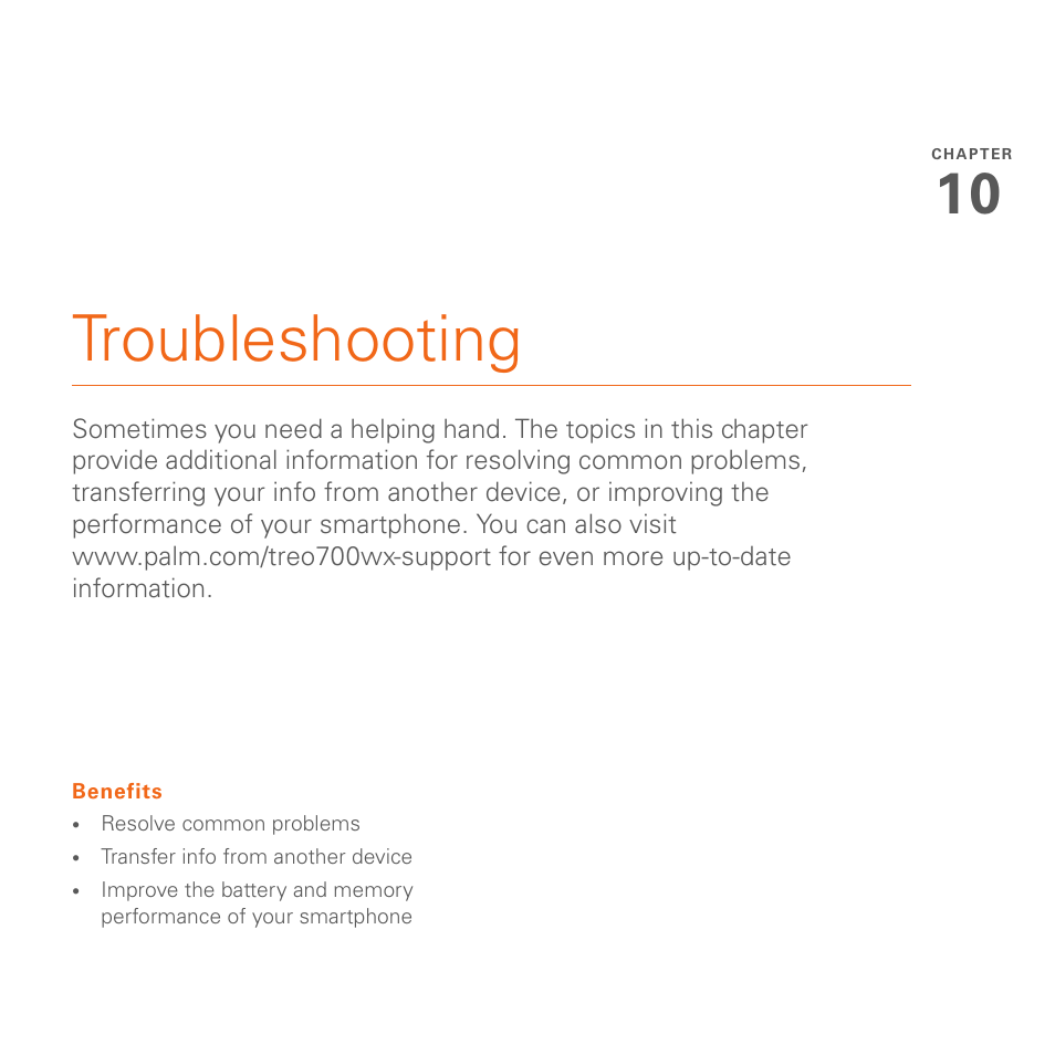 Troubleshooting, Chapter 10: troubleshooting | Palm 700wx User Manual | Page 215 / 288