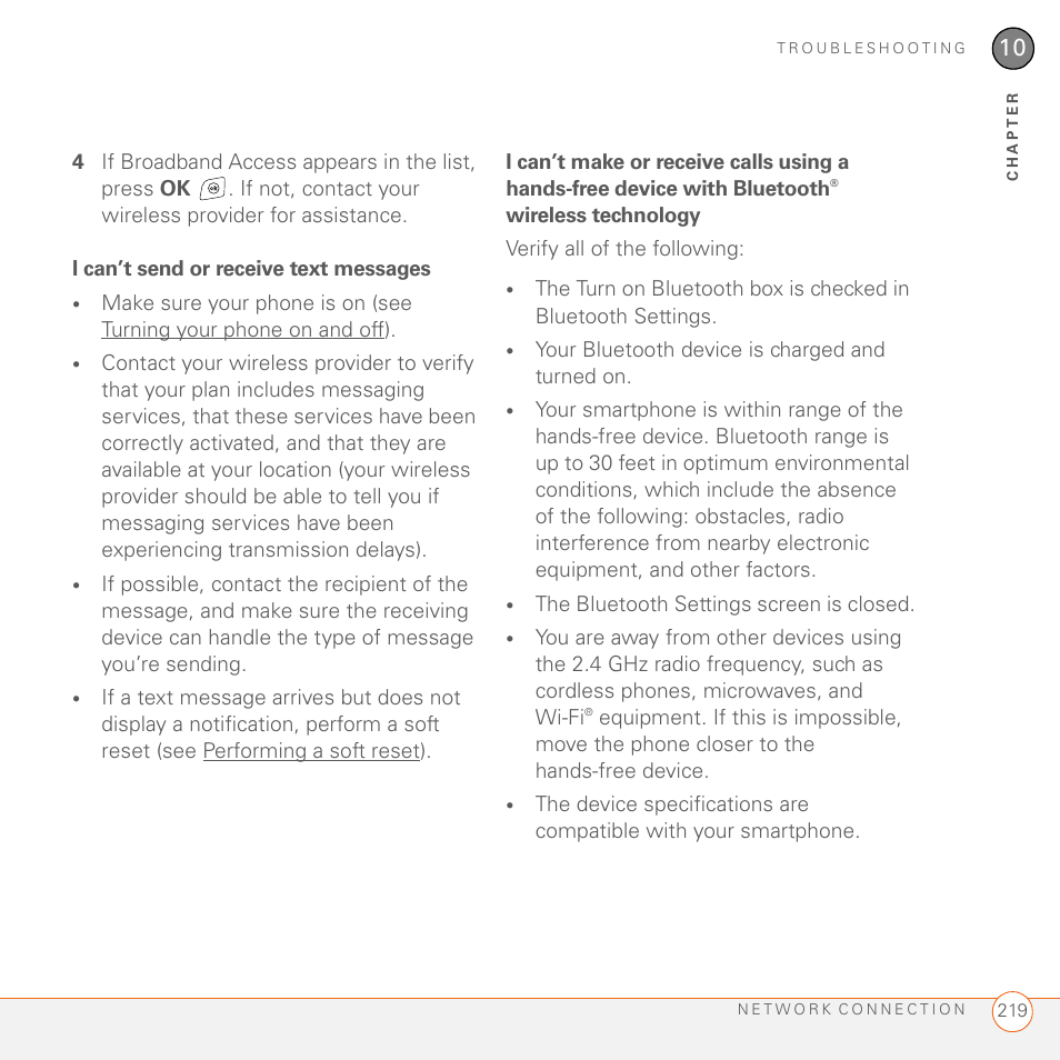 I can’t send or receive text messages | Palm 700wx User Manual | Page 227 / 288