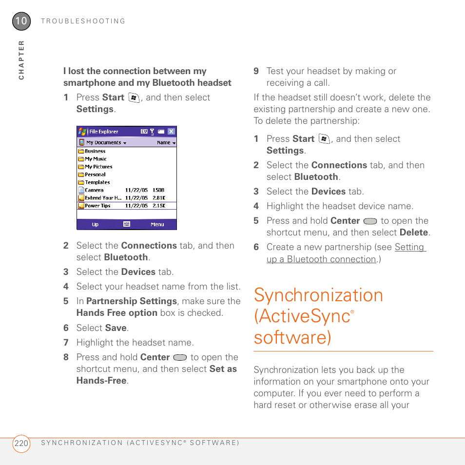 Synchronization (activesync® software), Synchronization (activesync, Software) | Palm 700wx User Manual | Page 228 / 288