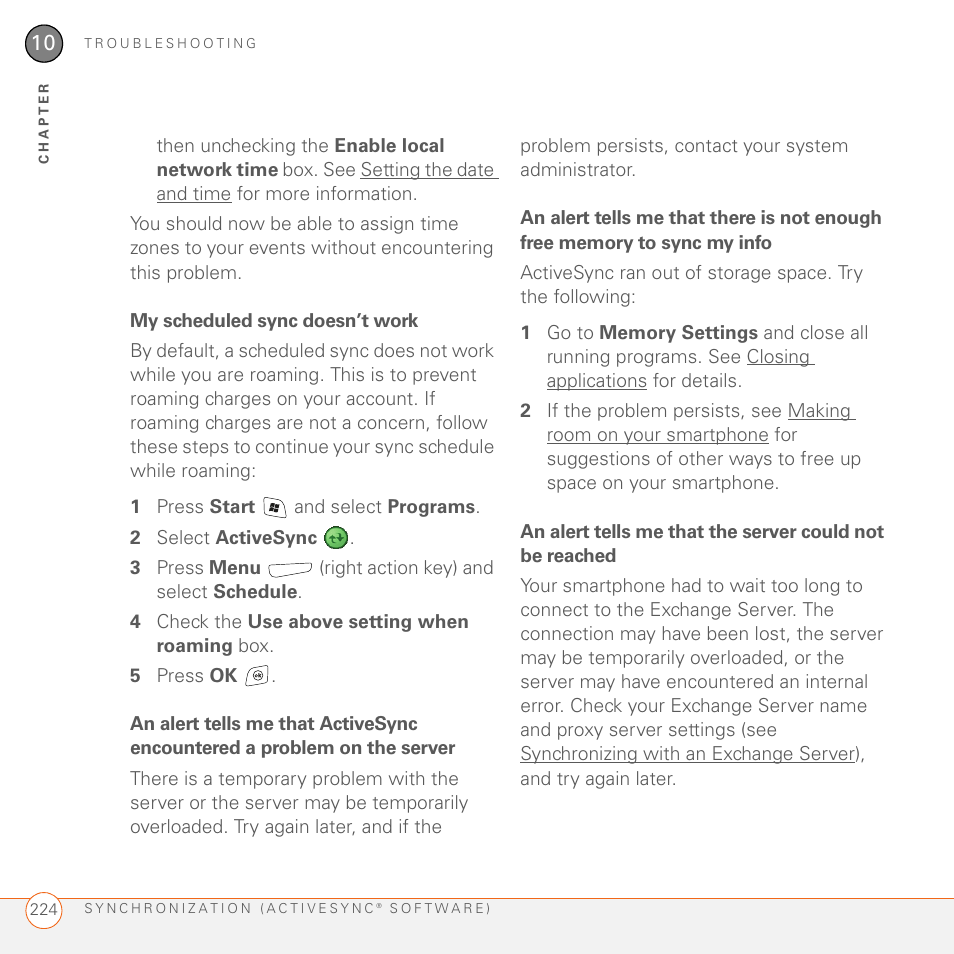 My scheduled sync doesn’t work | Palm 700wx User Manual | Page 232 / 288