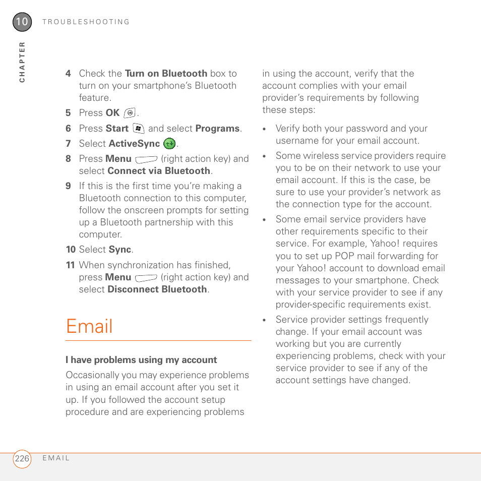 Email, I have problems using my account | Palm 700wx User Manual | Page 234 / 288