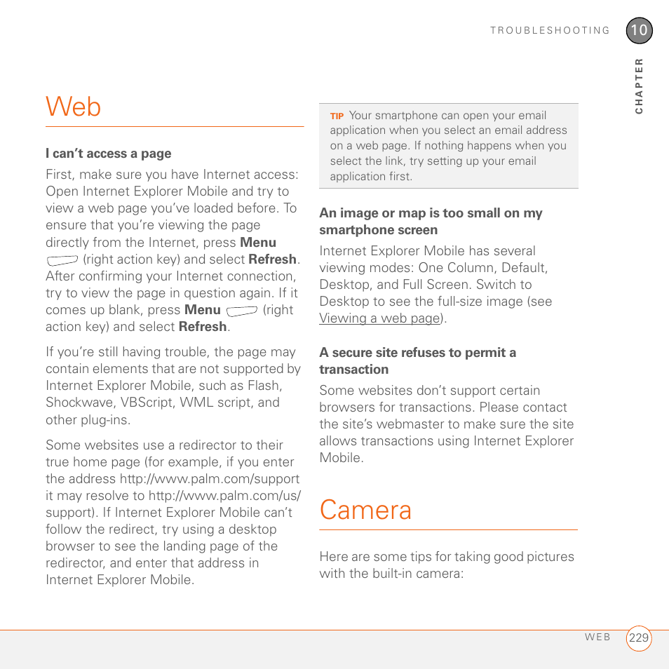 A secure site refuses to permit a transaction, Camera, Web camera | Palm 700wx User Manual | Page 237 / 288