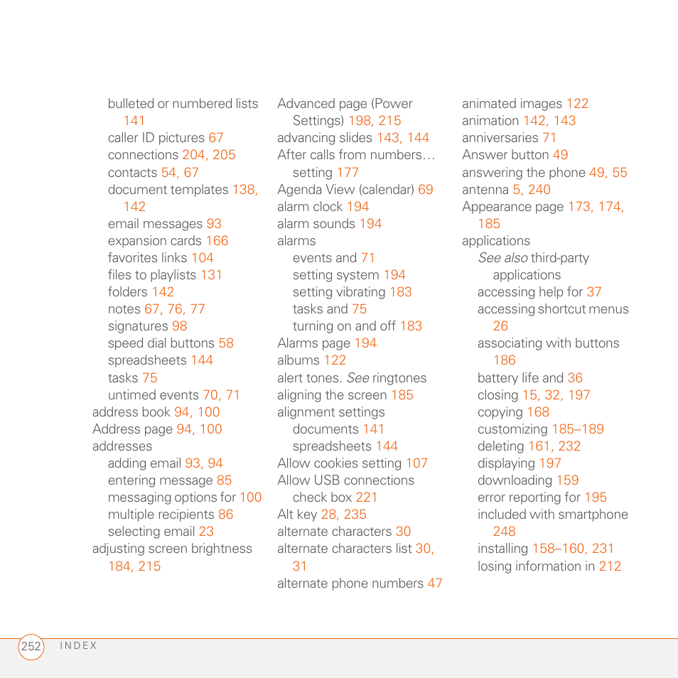 Palm 700wx User Manual | Page 260 / 288
