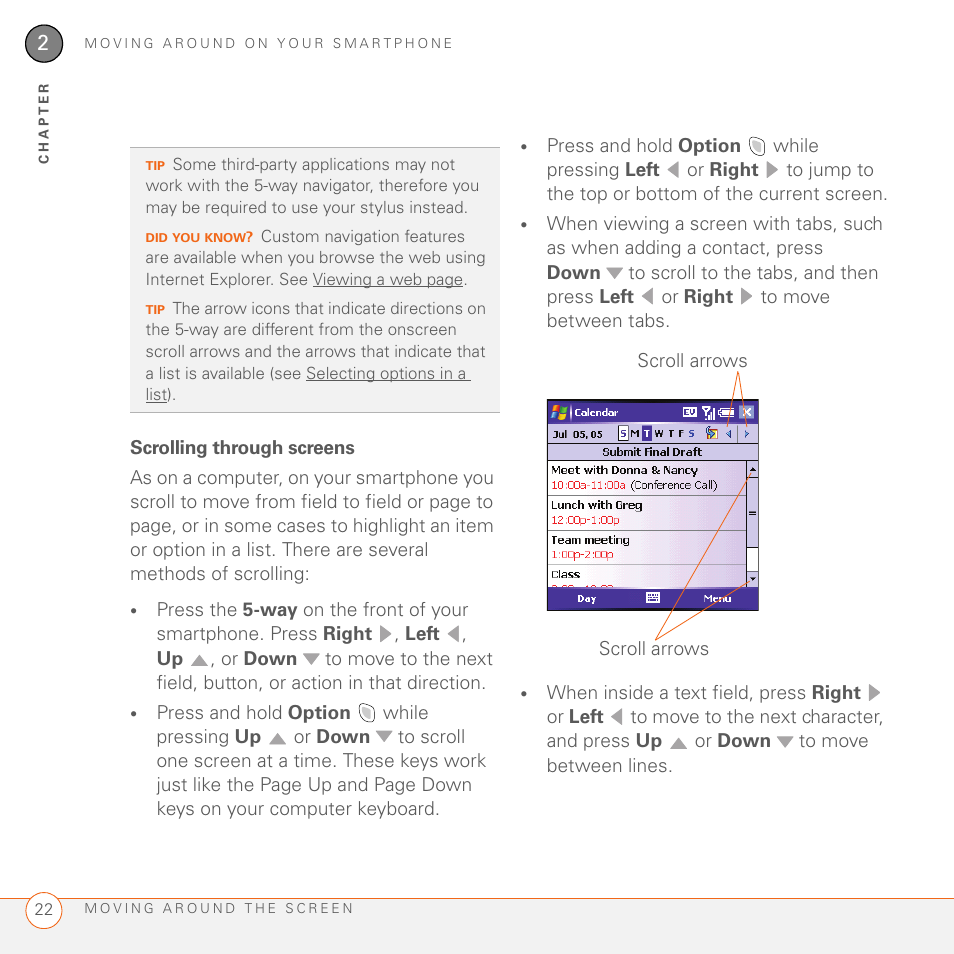 Scrolling through screens | Palm 700wx User Manual | Page 30 / 288