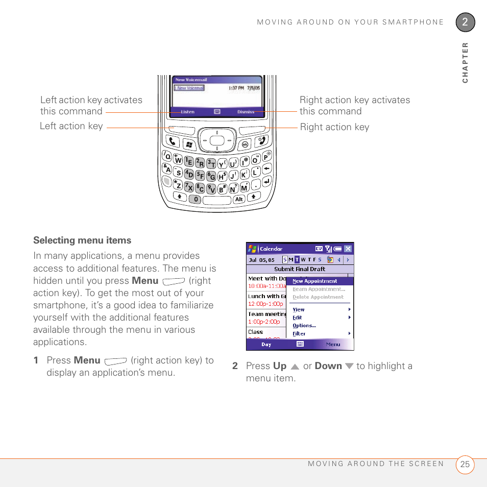 Selecting menu items | Palm 700wx User Manual | Page 33 / 288