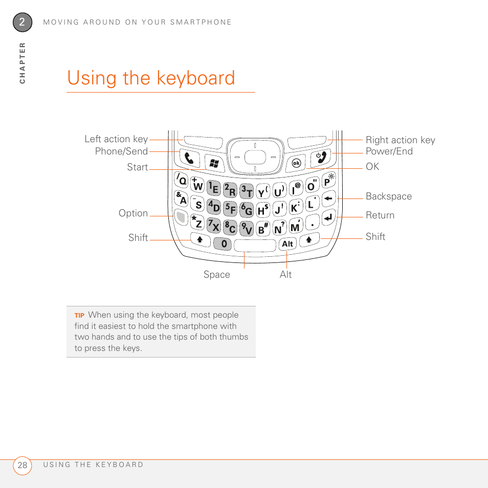 Using the keyboard | Palm 700wx User Manual | Page 36 / 288