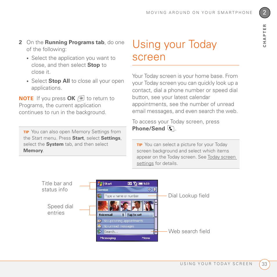 Using your today screen | Palm 700wx User Manual | Page 41 / 288