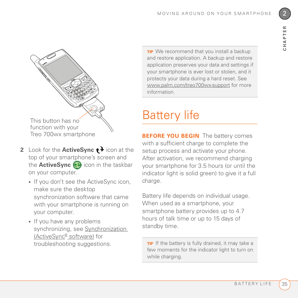 Battery life | Palm 700wx User Manual | Page 43 / 288