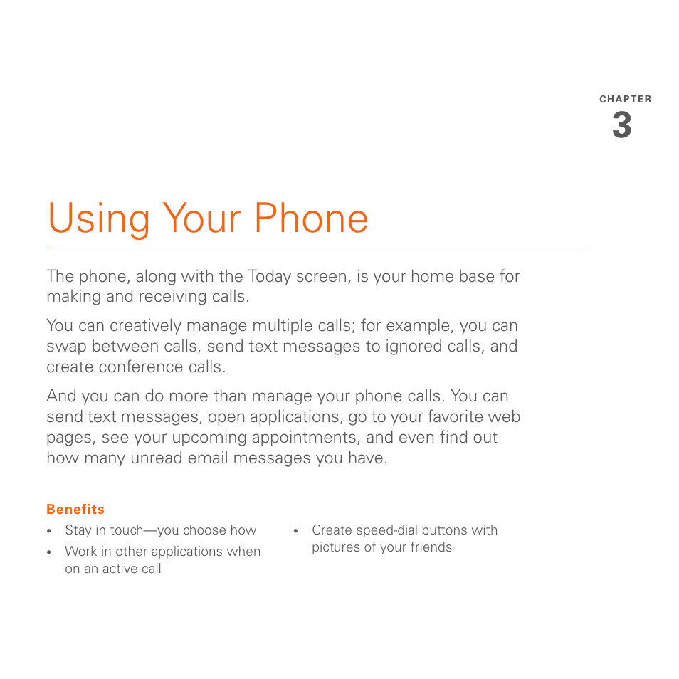 Using your phone, Chapter 3: using your phone | Palm 700wx User Manual | Page 47 / 288