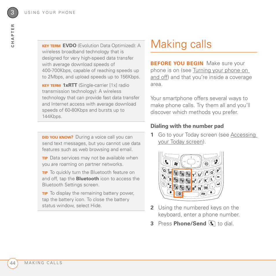 Making calls, Dialing with the number pad | Palm 700wx User Manual | Page 52 / 288