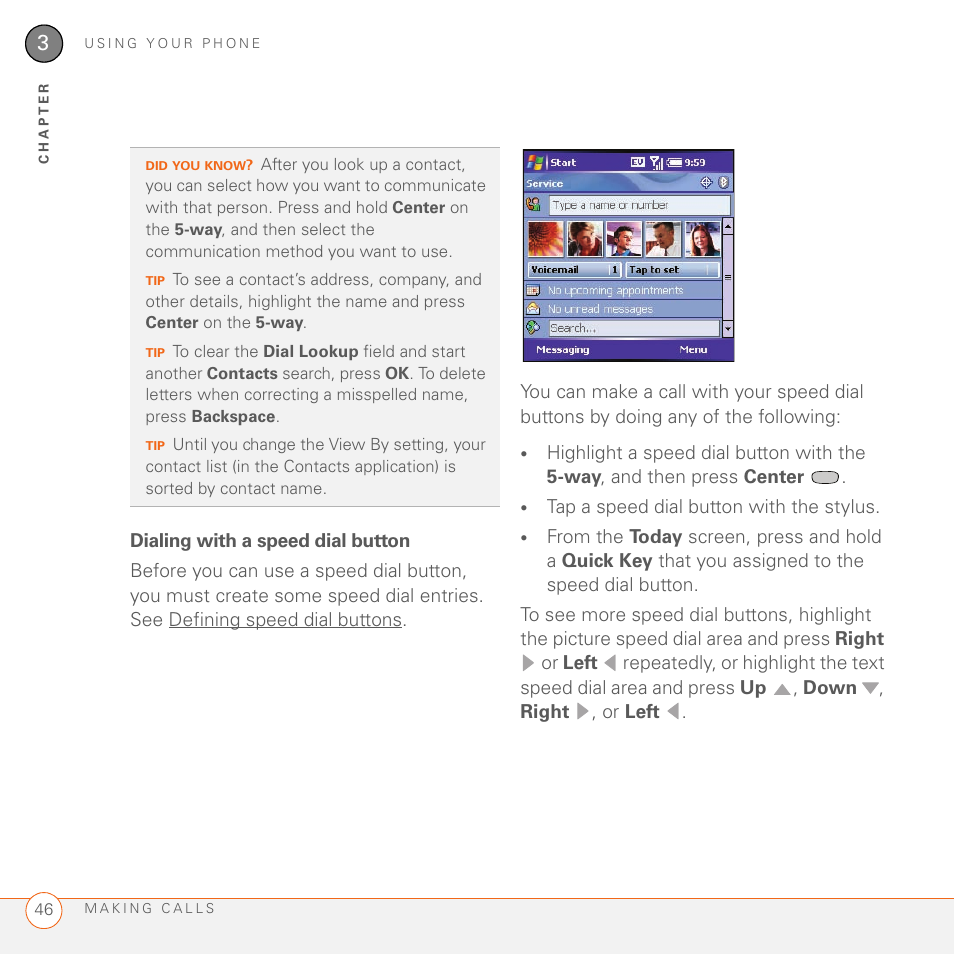 Dialing with a speed dial button | Palm 700wx User Manual | Page 54 / 288