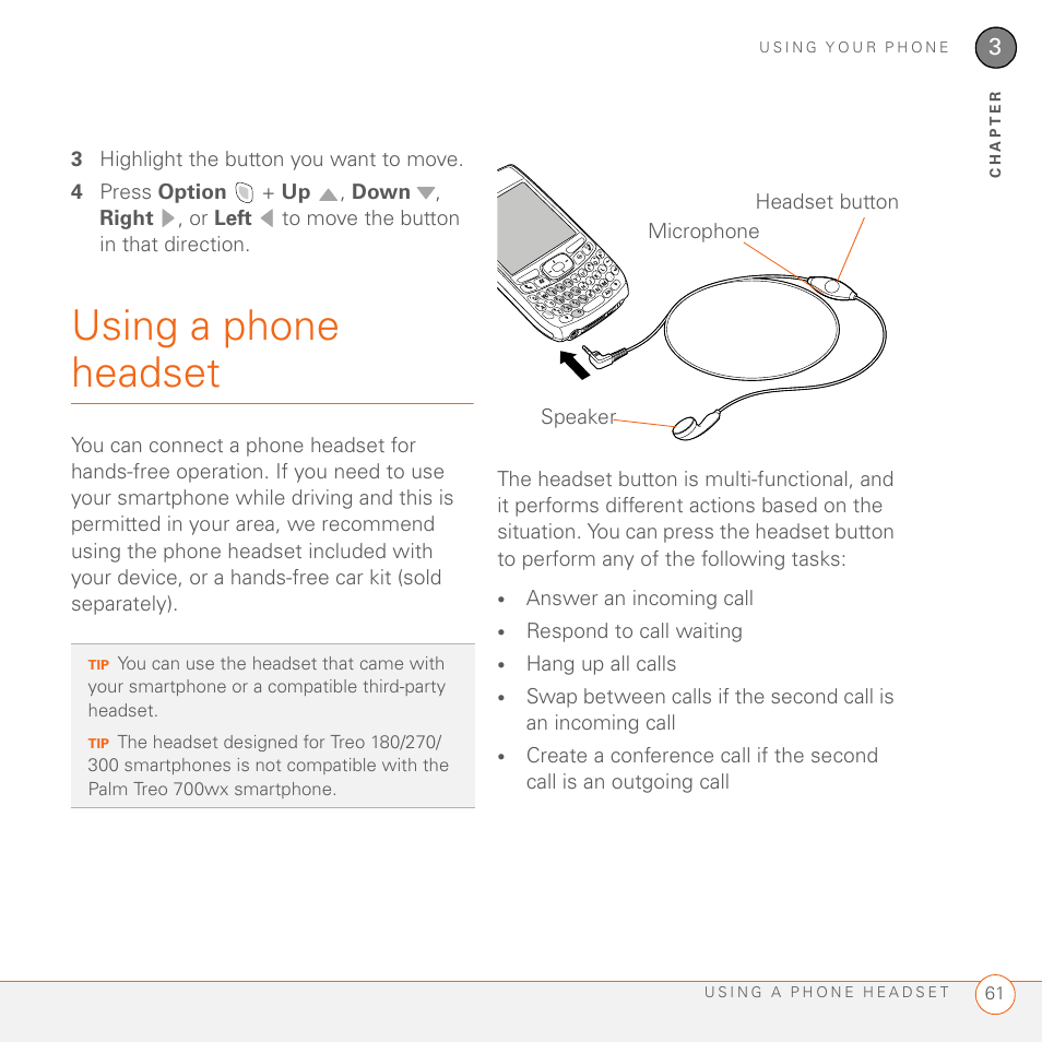 Using a phone headset | Palm 700wx User Manual | Page 69 / 288