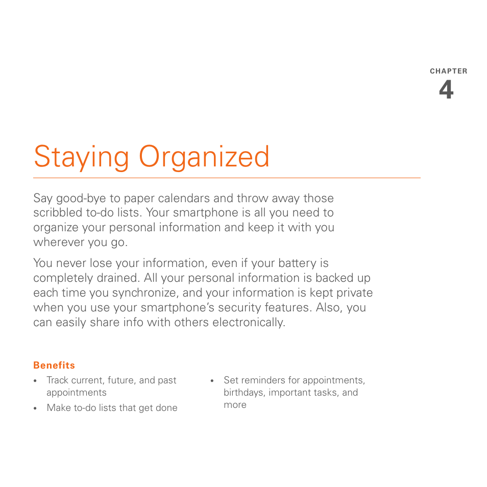 Staying organized, Chapter 4: staying organized | Palm 700wx User Manual | Page 73 / 288