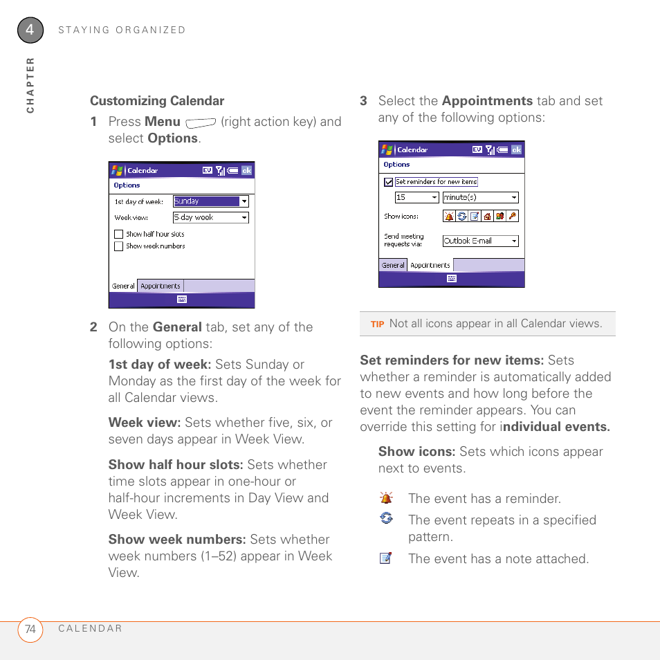 Customizing calendar | Palm 700wx User Manual | Page 82 / 288