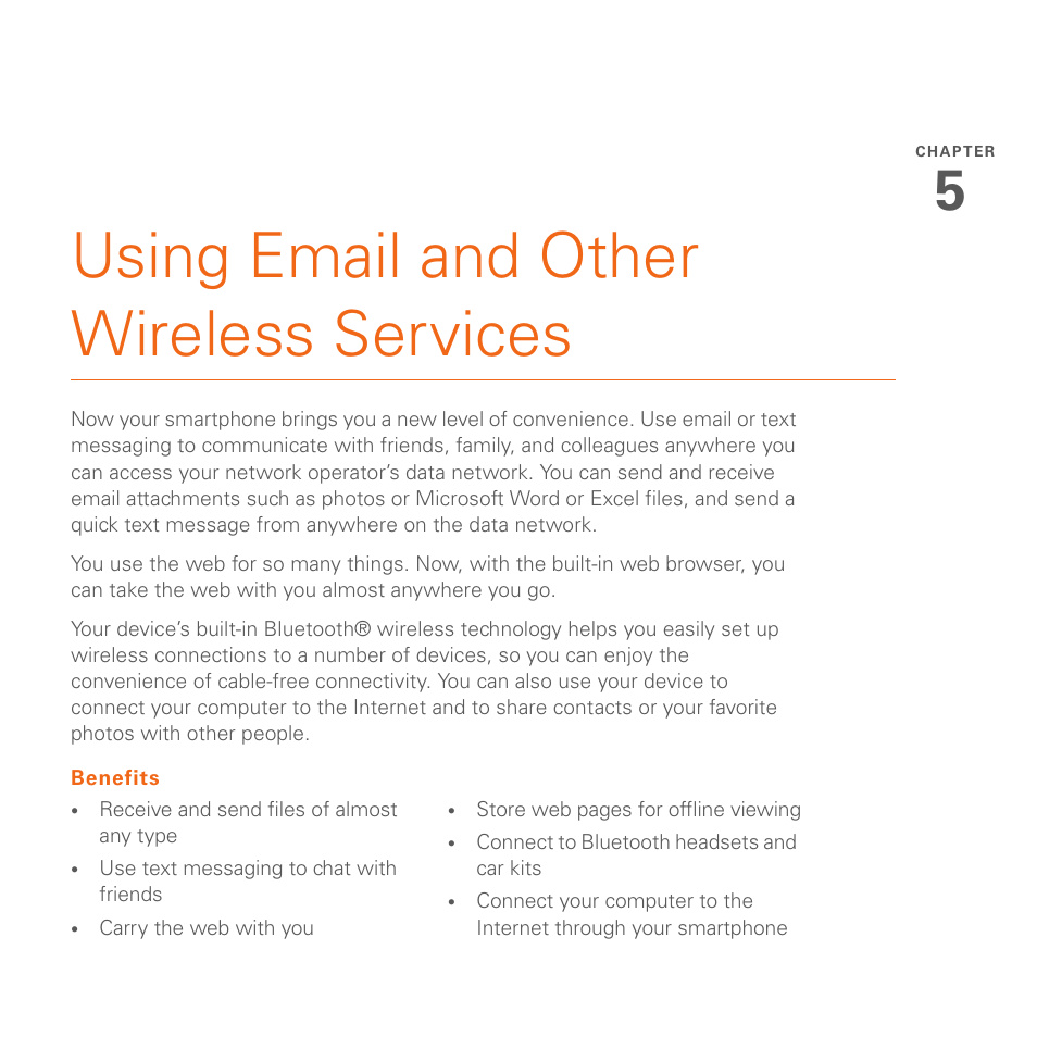 Using email and other wireless services, Chapter 5: using email and other wireless services | Palm 700wx User Manual | Page 91 / 288