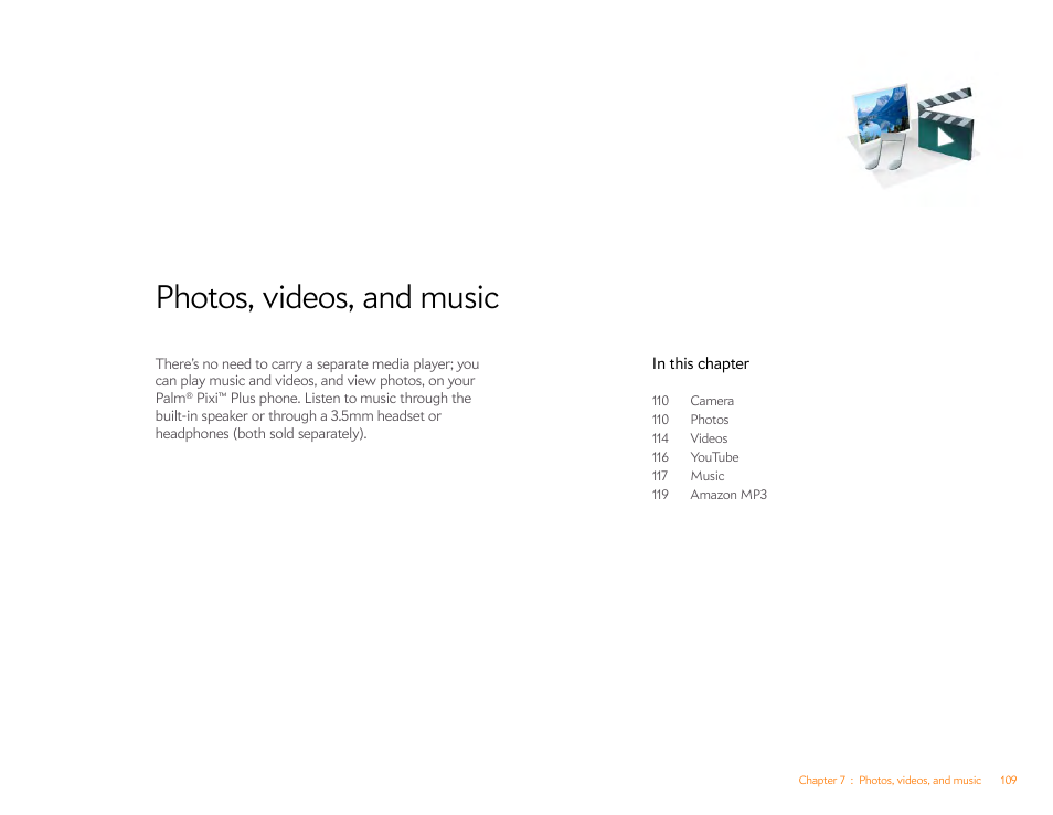 Photos, videos, and music, Chapter 7 | Palm Pixi Plus User Manual | Page 109 / 201