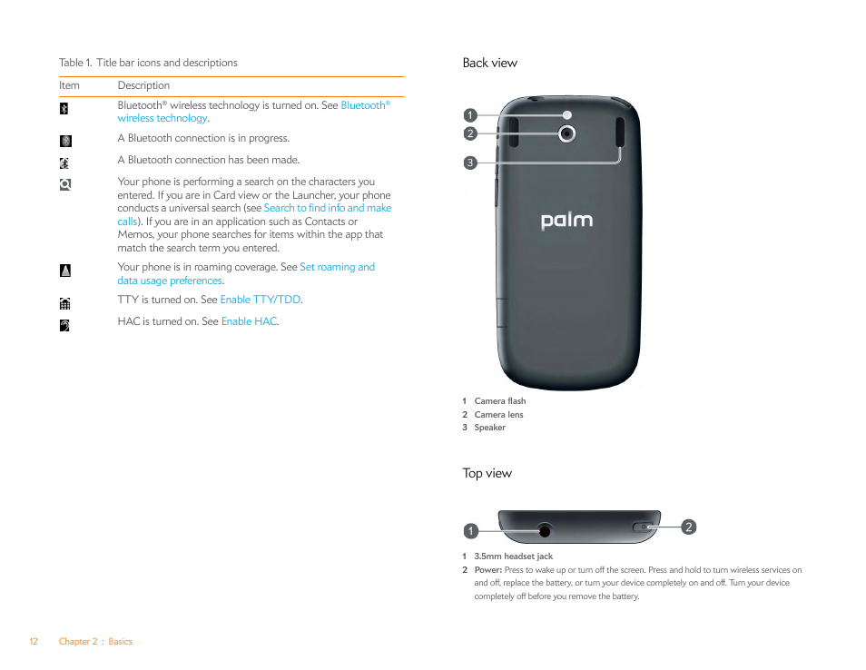 Back view, Top view | Palm Pixi Plus User Manual | Page 12 / 201