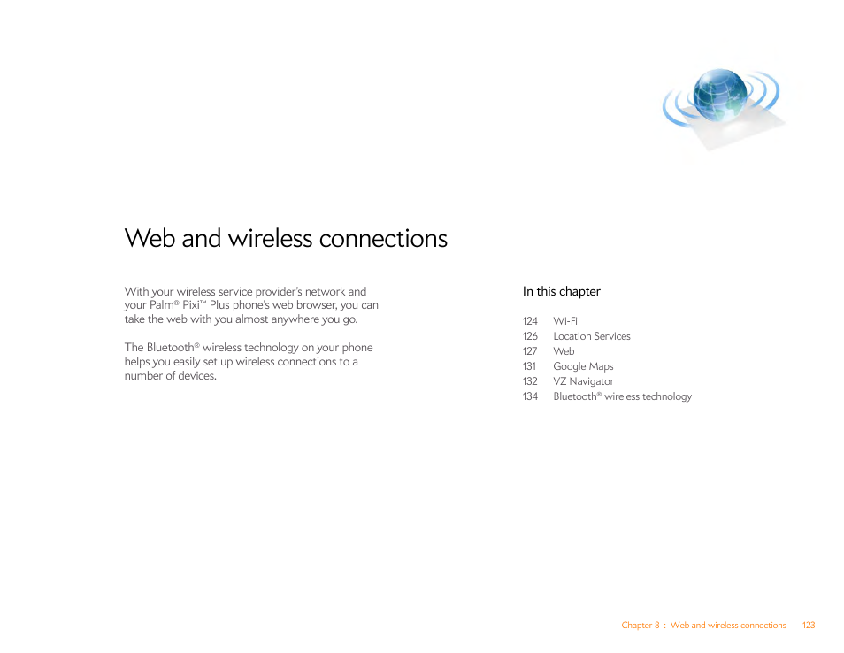 Web and wireless connections, Chapter 8 | Palm Pixi Plus User Manual | Page 123 / 201