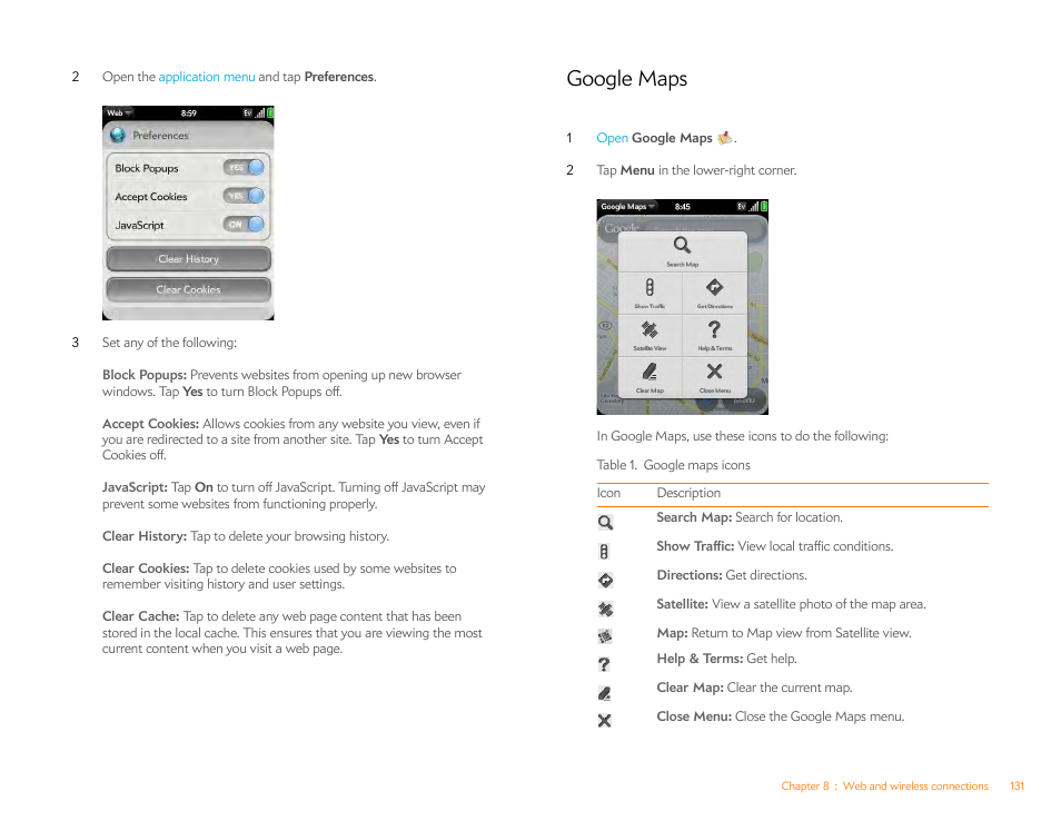 Google maps | Palm Pixi Plus User Manual | Page 131 / 201