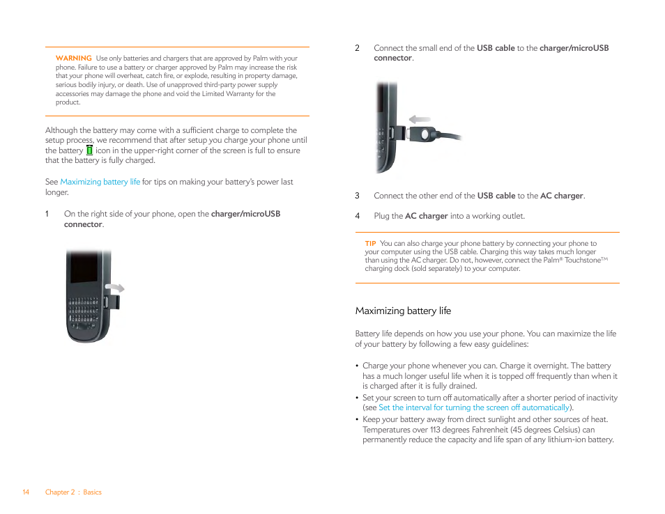 Maximizing battery life | Palm Pixi Plus User Manual | Page 14 / 201