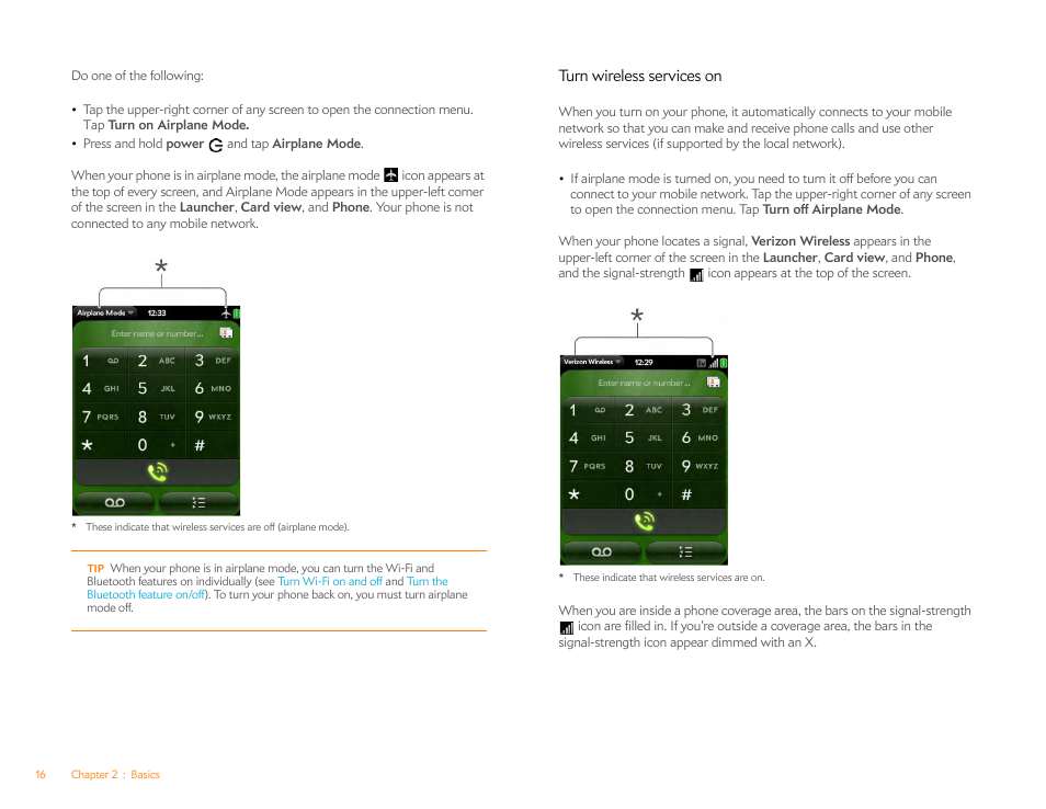 Turn wireless services on | Palm Pixi Plus User Manual | Page 16 / 201