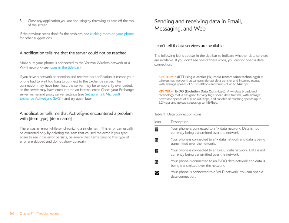 I can’t tell if data services are available | Palm Pixi Plus User Manual | Page 166 / 201