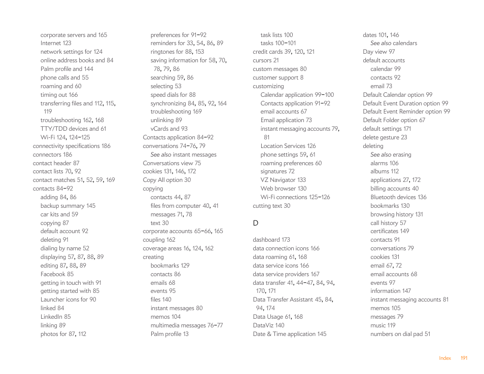 Palm Pixi Plus User Manual | Page 191 / 201